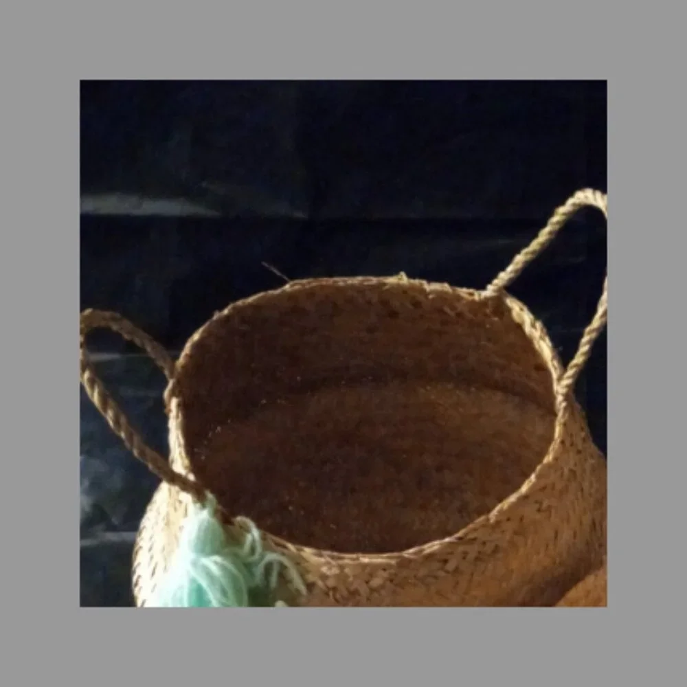 1 Only Woven Seagrass Pop Up Basket Teal Tassel Starfish